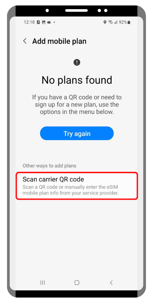 Android eSIM setup step 3