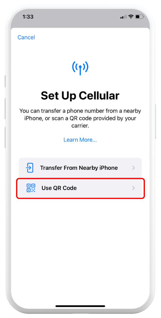 iPhone eSIM setup step 2
